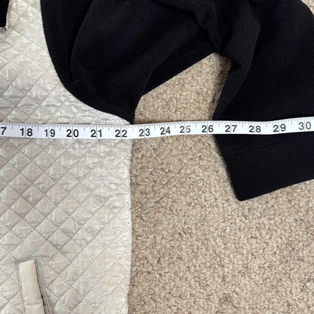 Lauren‎ Ralph Lauren Women Quilted Fleece Jacket Full Zip Black Cream Size L